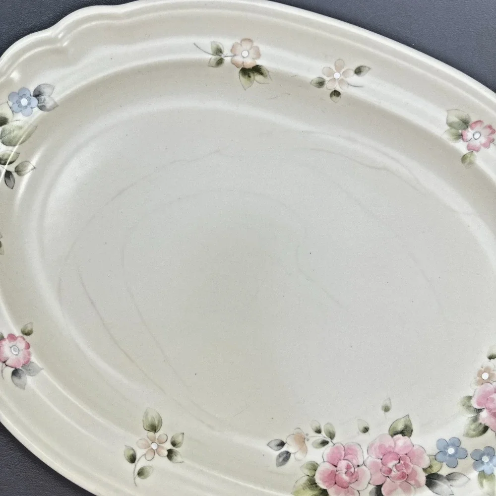 Pfaltzgraff Tea Rose Platter Pink Floral Stoneware Serving Cottagecore USA Vtg